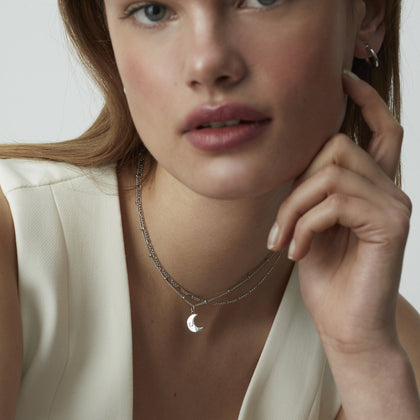 Moon Initial Necklace Layering Set in Silver